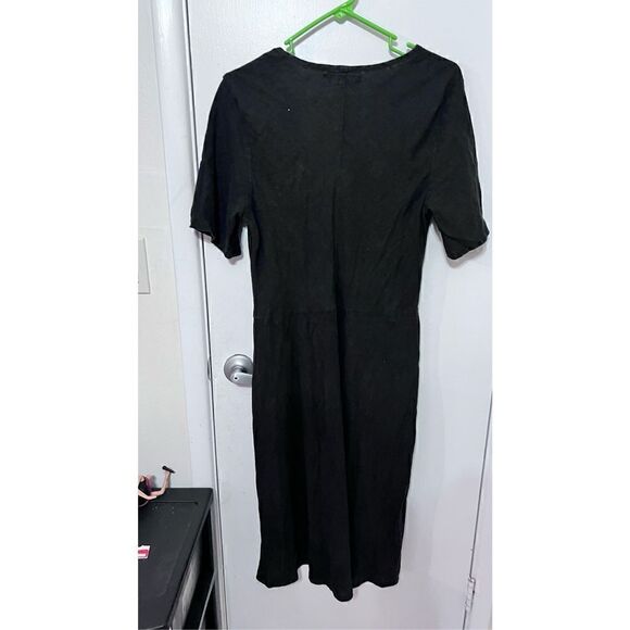Flax Women's Linen Scoop Neck Short Sleeve Shift Dress In Solid Black Size Small - Picture 6 of 12